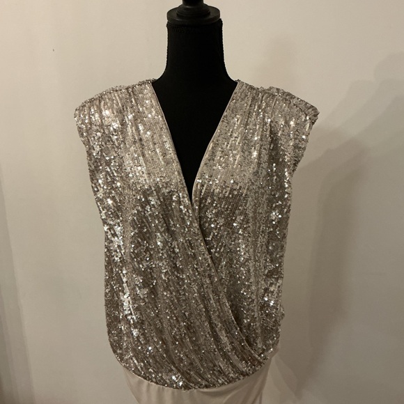 Express Silver Sequin Blouse - Picture 2 of 7